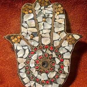 Aluminum Hamsa Hand Incense Burner with Mother of Pearl Inlay